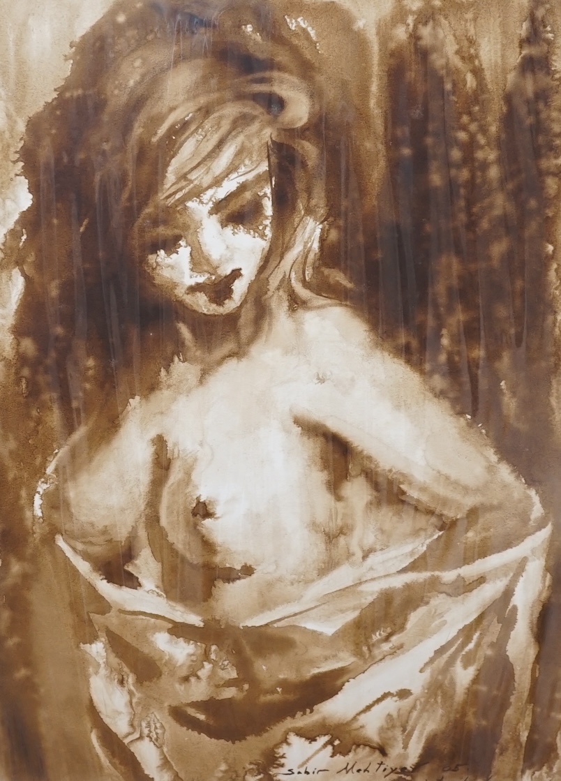 Sabir Mehtiyer (Turkish), two monochrome watercolours, Female nudes, signed and dated '05, 47 x 33cm, unframed. Condition - fair